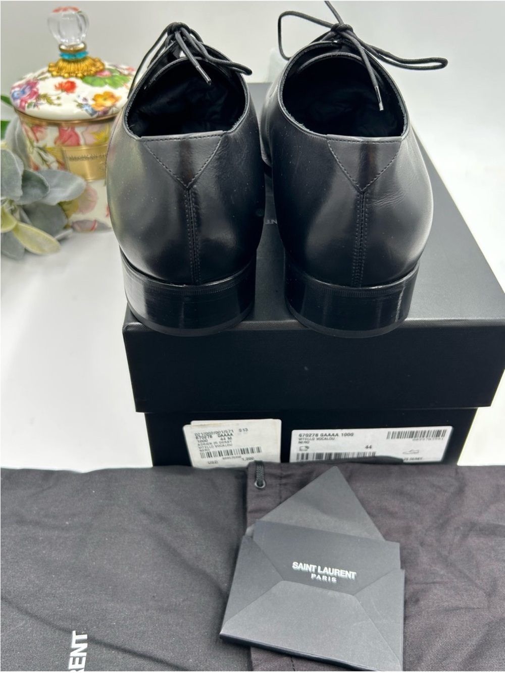 Men’s Saint Laurent ADRIEN Derby shoes in black glazed leather size 44 Italy - Picture 12 of 14